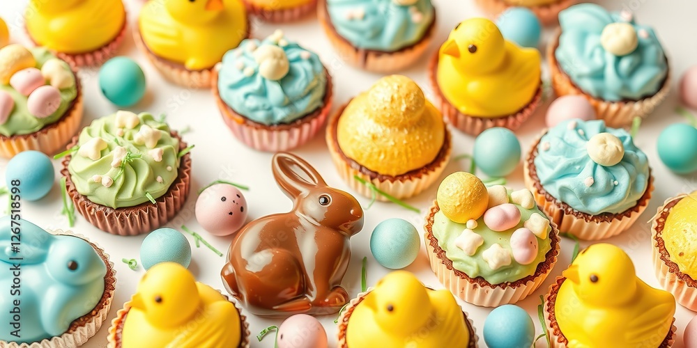 Obraz premium Easter Delight: Sweet Treats with Choco Bunnies and Marshmallow Chicks