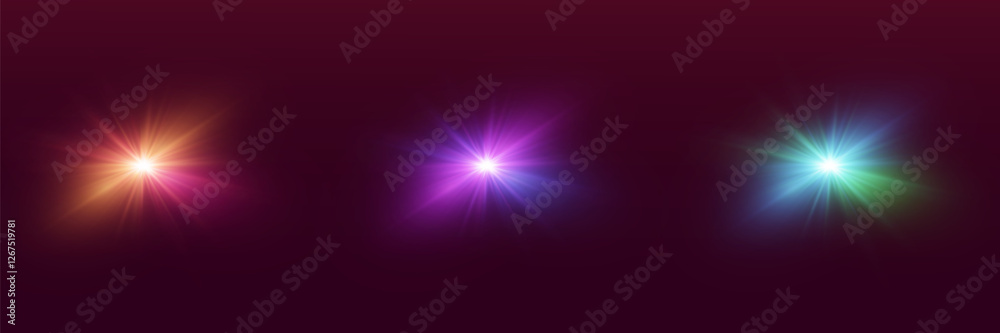 Obraz premium Collection of magical light flashes, glare explosion and stars. Vector illustration