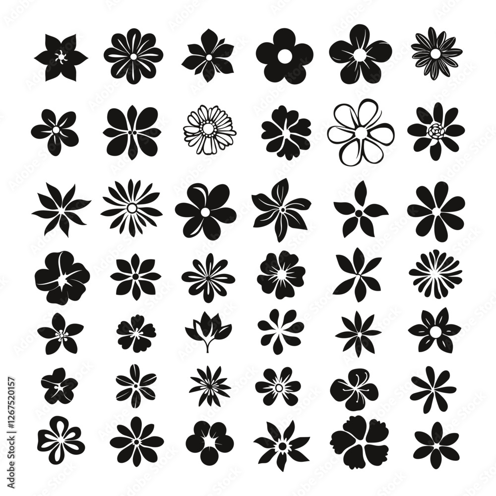 Flower icon set silhouettes, Abstract flower icon on white background Flower icon set silhouettes, Abstract flower icon on white background
