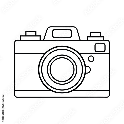 Minimalist Photography Camera Icon with Retro Lens and Clean Line Drawing