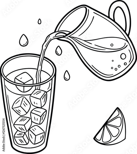 Refreshing Iced Lemonade Pitcher Pouring into Glass with Ice and Lemon