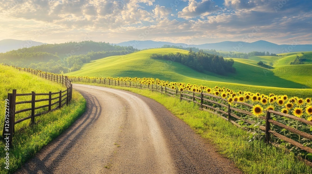 Fototapeta Sunflowers in Tuscany: A picturesque summer landscape