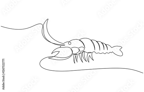 Continuous line drawing of lobster crayfish. One line of lobster crayfish, Single one line drawing crawfish posing. Animals with claws. Used to catch prey.