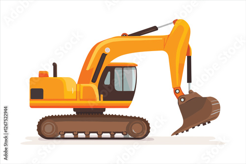 excavator isolated on a white background, Flat style  vector illustration