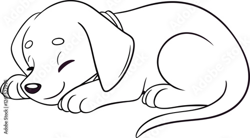 Adorable Sleeping Puppy, Line Art, Canine, Drawing, Pet, Dog, Cute, Illustration, Resting, Sweet