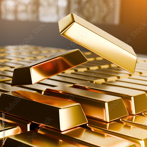 Gold bars. Growth rate in prices for Gold bars with markings. Growth in investment income.3d illustration