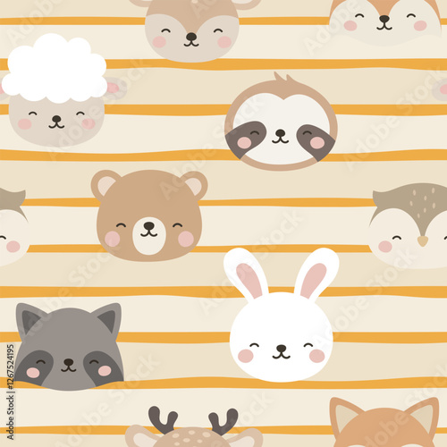 Animals Cute Seamless Pattern, adorable design for kids, vector illustration