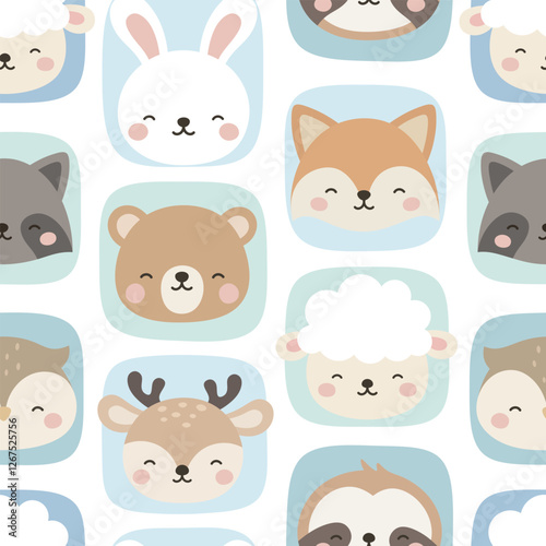 Animals Cute Seamless Pattern, adorable design for kids, vector illustration