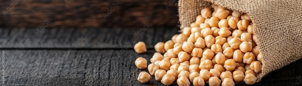 Chickpeas spilling from a burlap sack, essential plant protein source Chickpeas spilling from a burlap sack, essential plant protein source