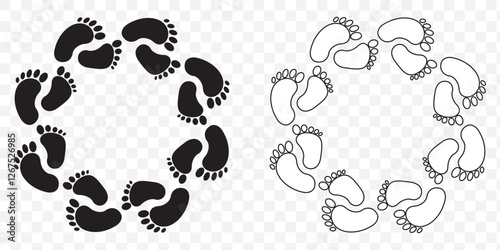 Baby boy and girl footprints set. Baby feet sign. Set icons colorful. Vector Illustration. silhouette of baby feet icon over transparent background. vector illustration. EPS 10.