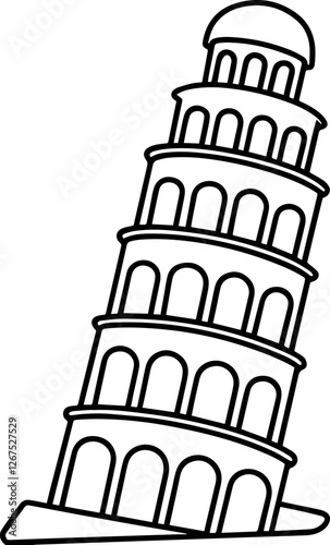 leaning tower outline vector illustration line art