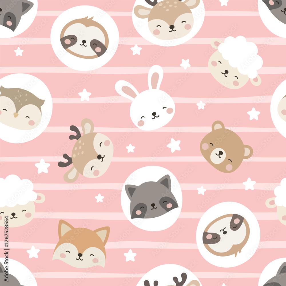 Animals Cute Seamless Pattern, adorable design for kids, vector illustration Animals Cute Seamless Pattern, adorable design for kids, vector illustration