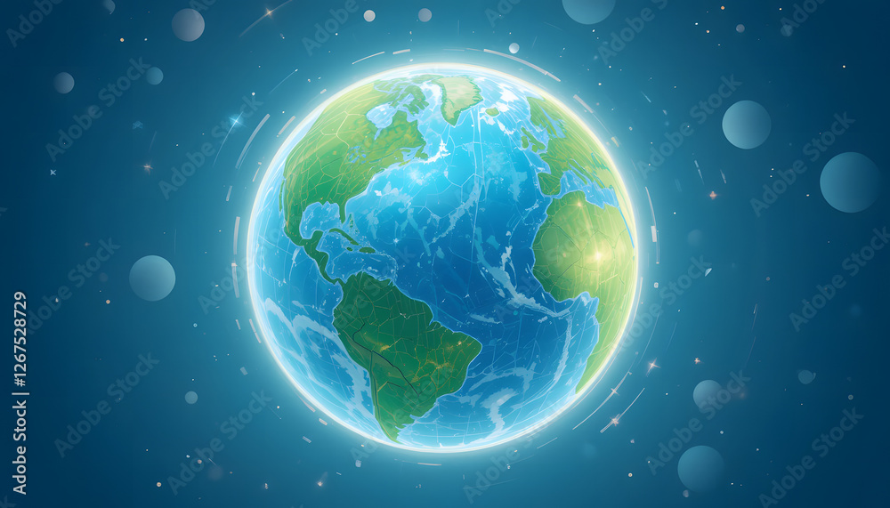 Fototapeta premium planet earth in space. Earth globe with glowing white aura. Earth day event banner wallpaper