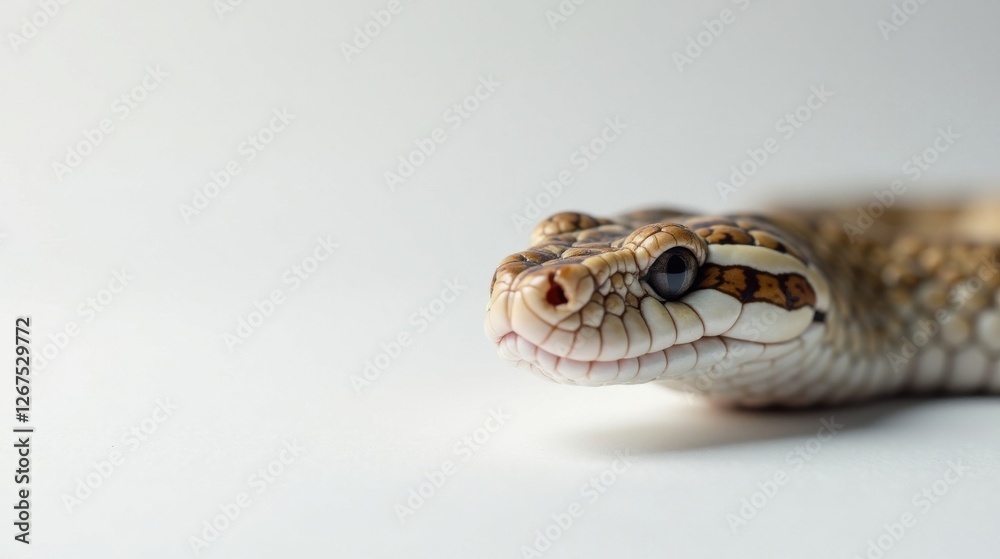 Close-up of a reptile's head, showcasing intricate scales and a captivating gaze against a simple, bright background. Close-up of a reptile's head, showcasing intricate scales and a captivating gaze against a simple, bright background.