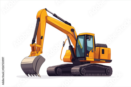 excavator isolated on a white background, Flat style  vector illustration