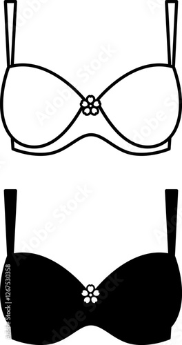 Bra Icons. Black and White Vector Drawings. Women's Underwear. Fashion and Clothing Concept