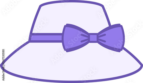 Colored Women Hat Icon. Vector Drawing. Hat with Bow, Headwear. Fashion and Clothing Concept