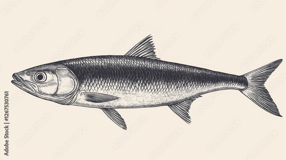 Fototapeta premium Detailed vintage fish illustration for nautical decor or educational use