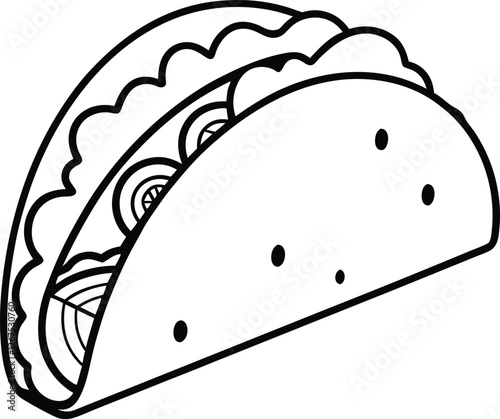 Delicious Mexican Taco Line Art Simple Food Illustration