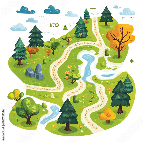 Serene park whimsical landscape peaceful nature walk happy journey