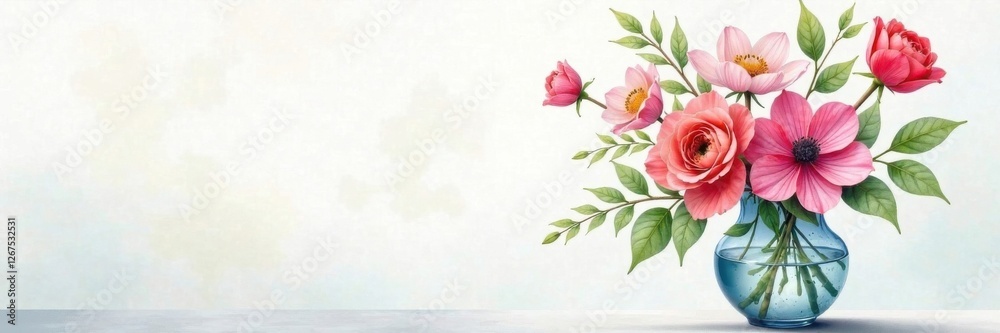 Fototapeta premium Watercolor botanical flowers in vase , interior, flowers, watercolor