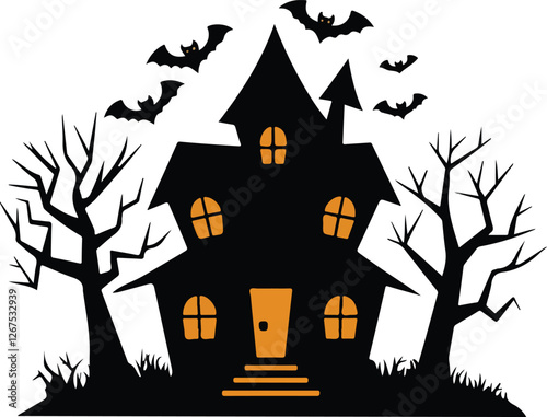 halloween background with house and tree