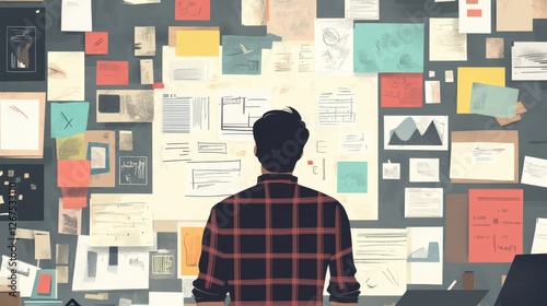 Creative Process with Notes and Ideas on Wall
