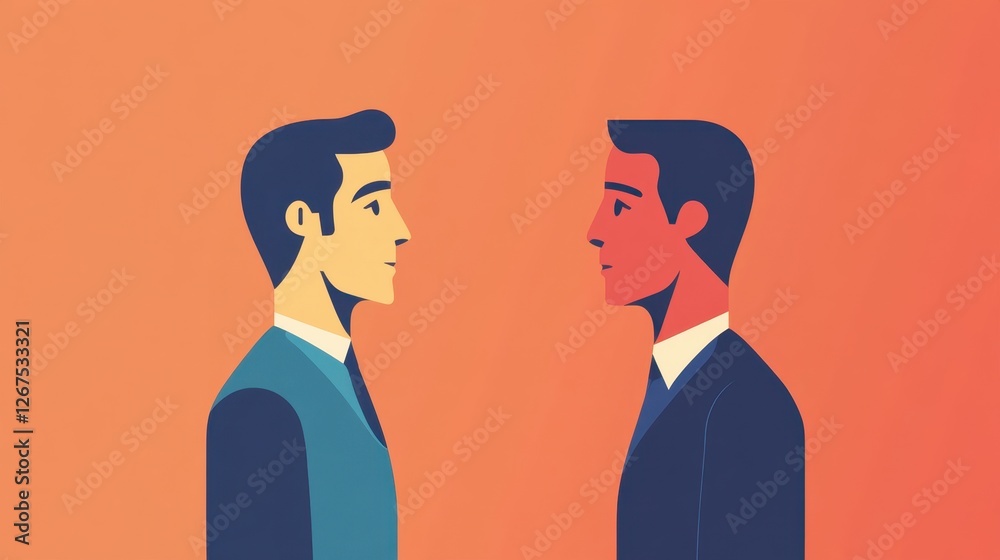 Two Characters Facing Each Other in Colorful Background Two Characters Facing Each Other in Colorful Background