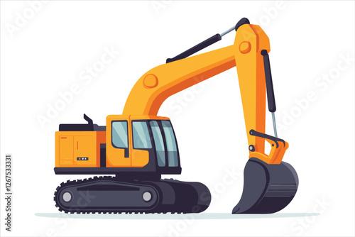 excavator isolated on a white background, Flat style  vector illustration