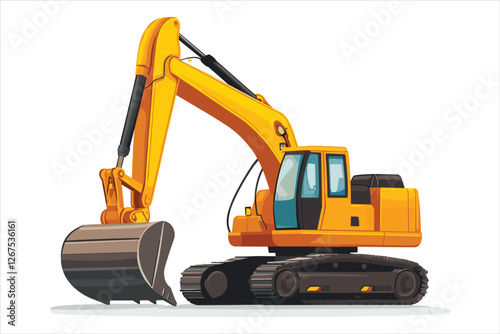 excavator isolated on a white background, Flat style  vector illustration