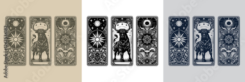 powerful bull vector playing card tattoo design