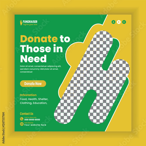 Charity donation campaign Social media banner and Humanitarian charity Instagram post, Fundraiser square poster design template