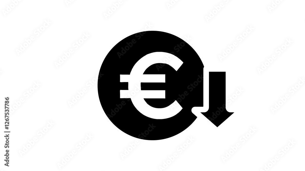 Money reduction icon. euro currency price drop concept. circle with down arrow moving animation. Money reduction icon. euro currency price drop concept. circle with down arrow moving animation.