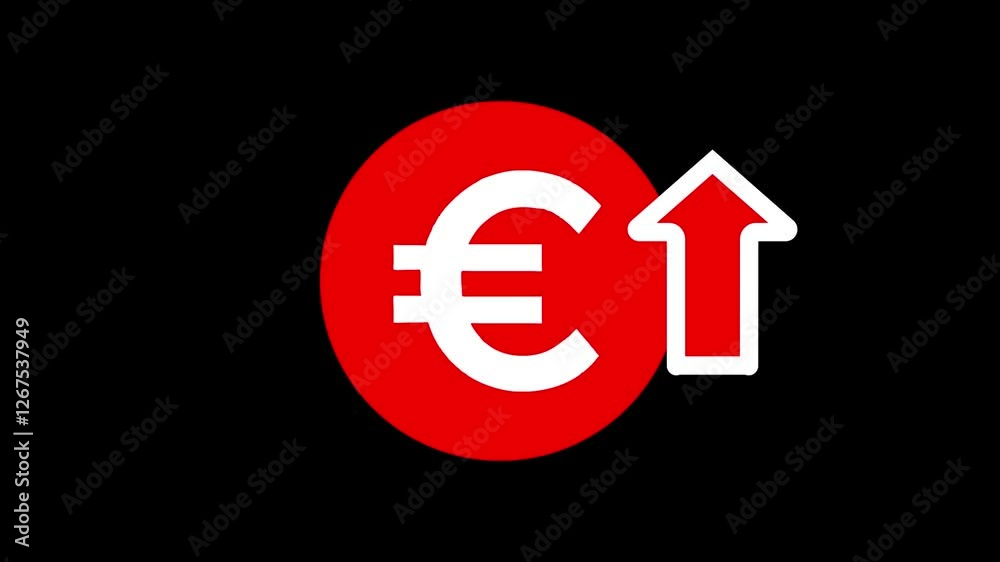 Money increases icon, euro rate increase stretching arrow up icon. glowing concept currency symbol with up arrow moving animation.