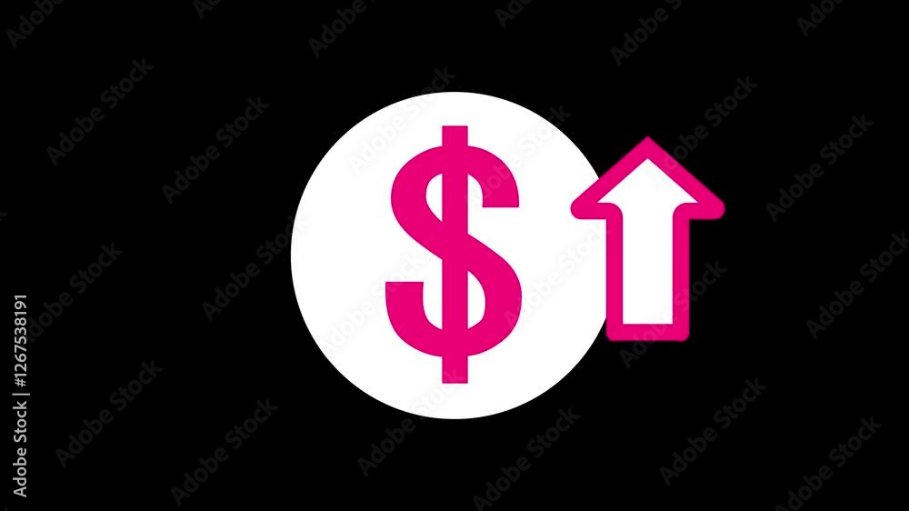 Money increases icon, dollar rate increase stretching arrow up icon. glowing concept currency symbol with up arrow moving animation. Money increases icon, dollar rate increase stretching arrow up icon. glowing concept currency symbol with up arrow moving animation.
