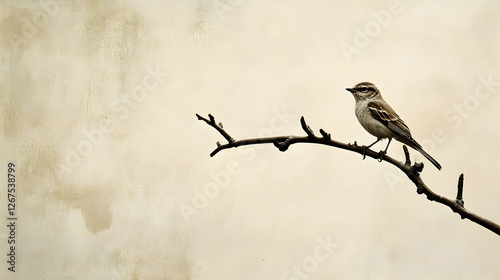 una rama de arbol con un pajaro cafe sobre un fondo claro con espacio de copia aves en la naturalea hermosa imagen para tarjeta en primavera