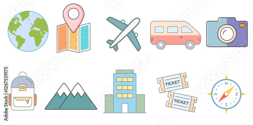 travel pack icon collection, vector illustration