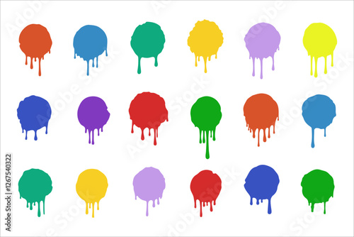 Set splash color paint. Spray paint blot element.Colorful ink stains mess.Colorful paint splatters.