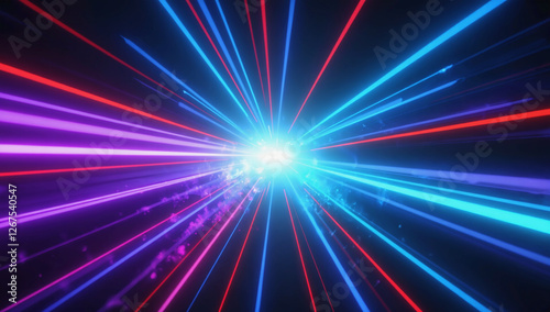 Neon Speed Tunnel: Abstract vibrant neon light streaks converge towards a bright center, creating a dynamic and energetic tunnel effect. Perfect for futuristic, technology, and speed-related designs.