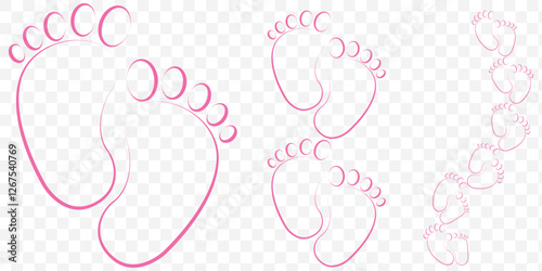 Baby boy and girl footprints set. Baby feet sign. Set icons colorful. Vector Illustration. silhouette of baby feet icon over transparent background. vector illustration. EPS 10.