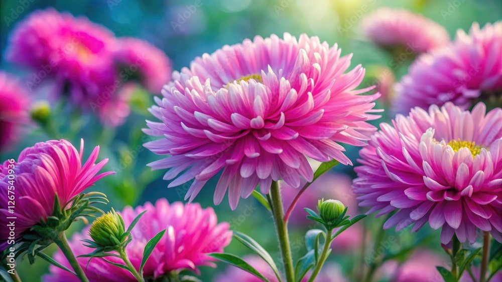 September's surreal pink China asters, a side view dream in photography. September's surreal pink China asters, a side view dream in photography.