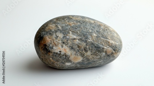 Smooth River Stone on White Backdrop Simple Geology Specimen Study