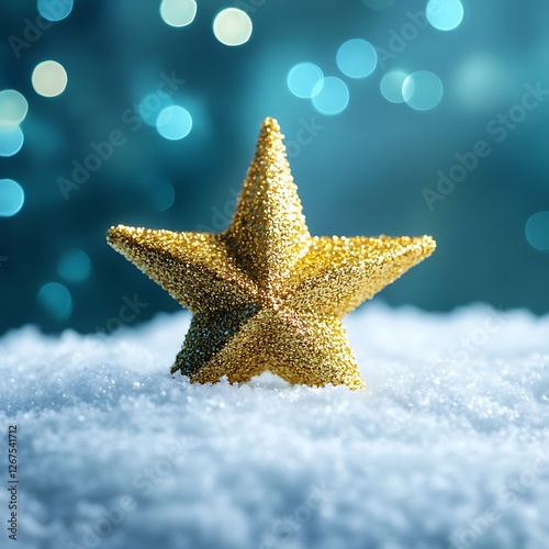 Glittery Gold Star on Snowy Blue Surface
