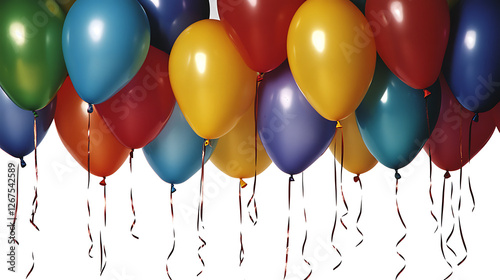 Collection of Festive Balloons Ascending with Colorful Ribbons for Celebratory Occasions