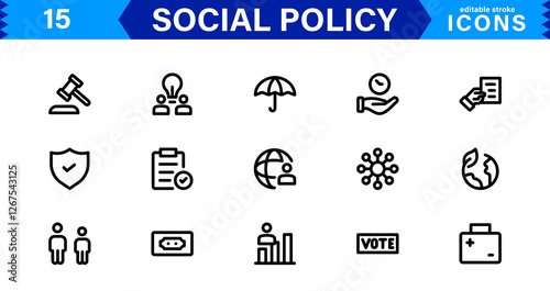 Creative Social Policy Icon Set. Perfect for Equality, Justice, and Human Rights Focused Designs