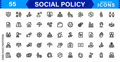 Creative Social Policy Icon Set. Perfect for Equality, Justice, and Human Rights Focused Designs