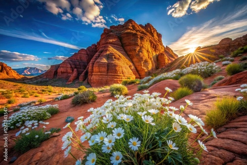 Snow Canyon's spring wildflower display: a breathtaking spectacle of white blooms captured in stunning photography.