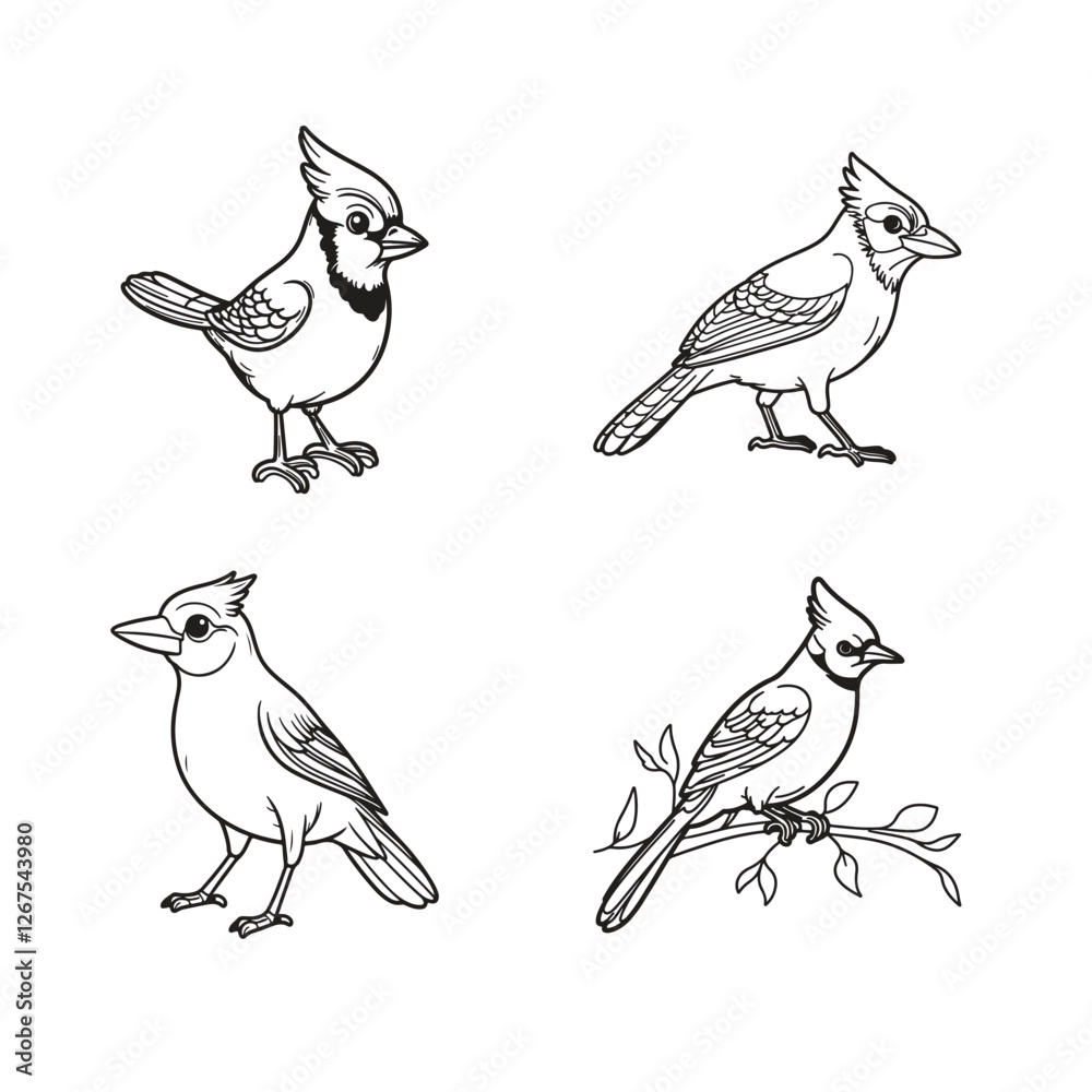 Obraz premium set of blue jay bird silhouette vector