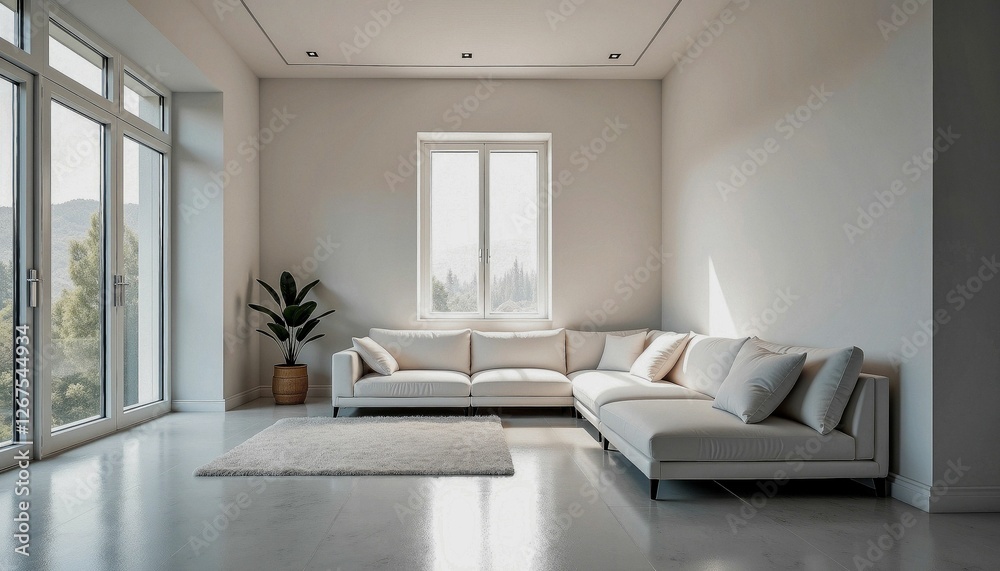 Fototapeta premium Modern Minimalist Living Room Interior with Natural Light and Contemporary Furniture