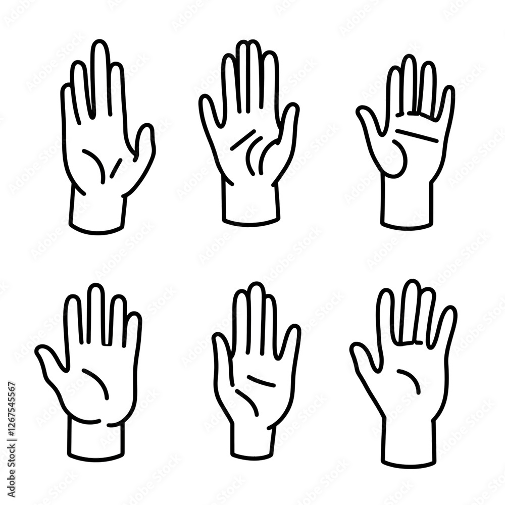 Six open hands simple line art design neutral graphic Six open hands simple line art design neutral graphic
